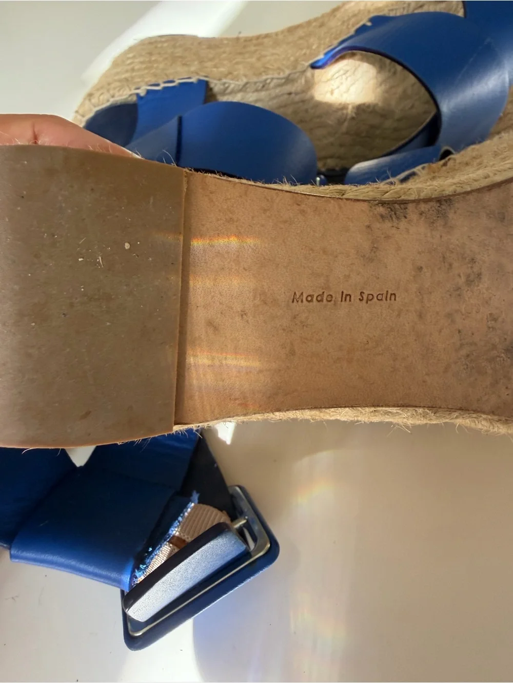 Celine Blue Leather Platform Espadrille Sandals